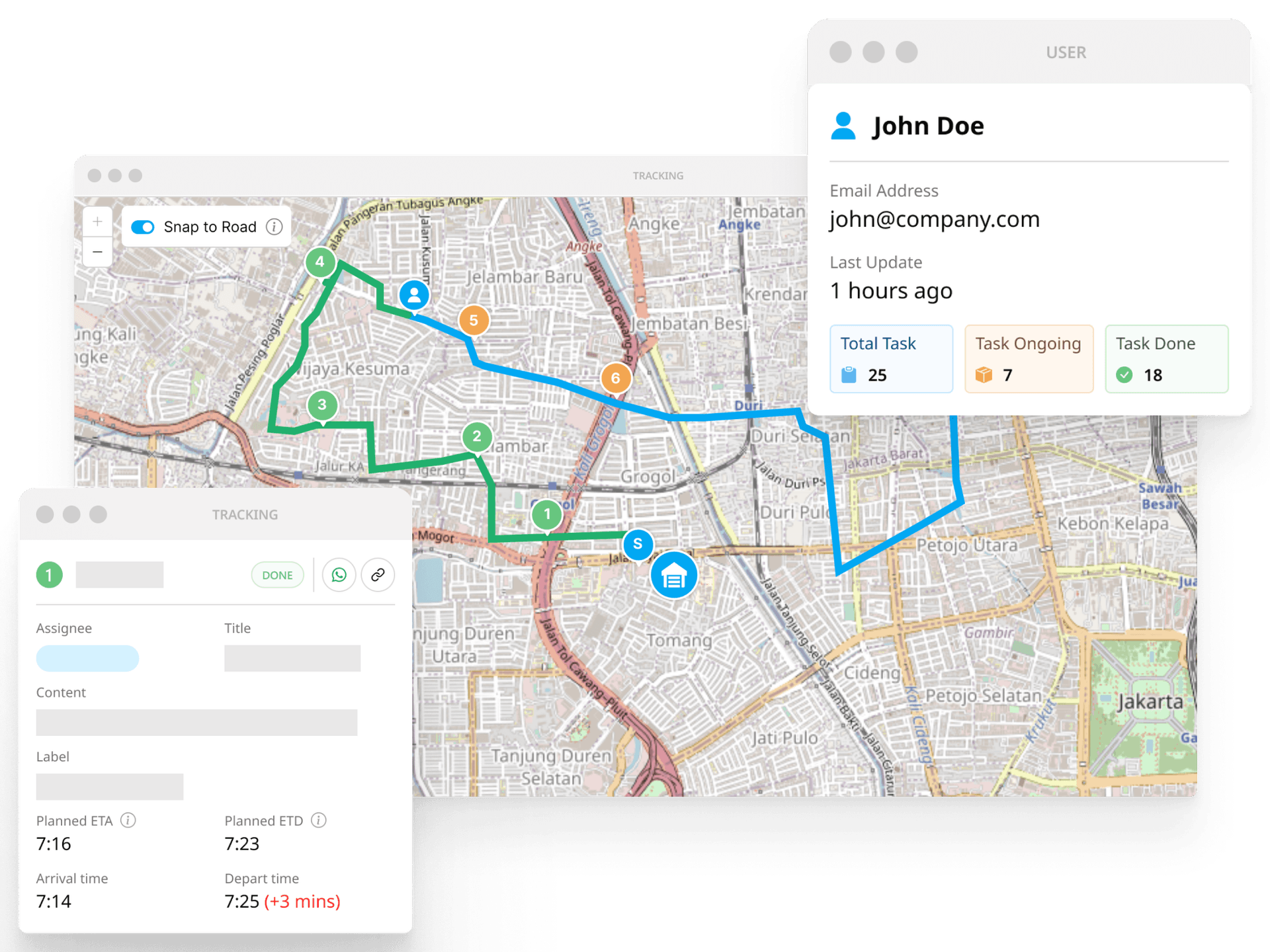Dashboard pelacakan teknisi real-time dan pemantauan pekerjaan